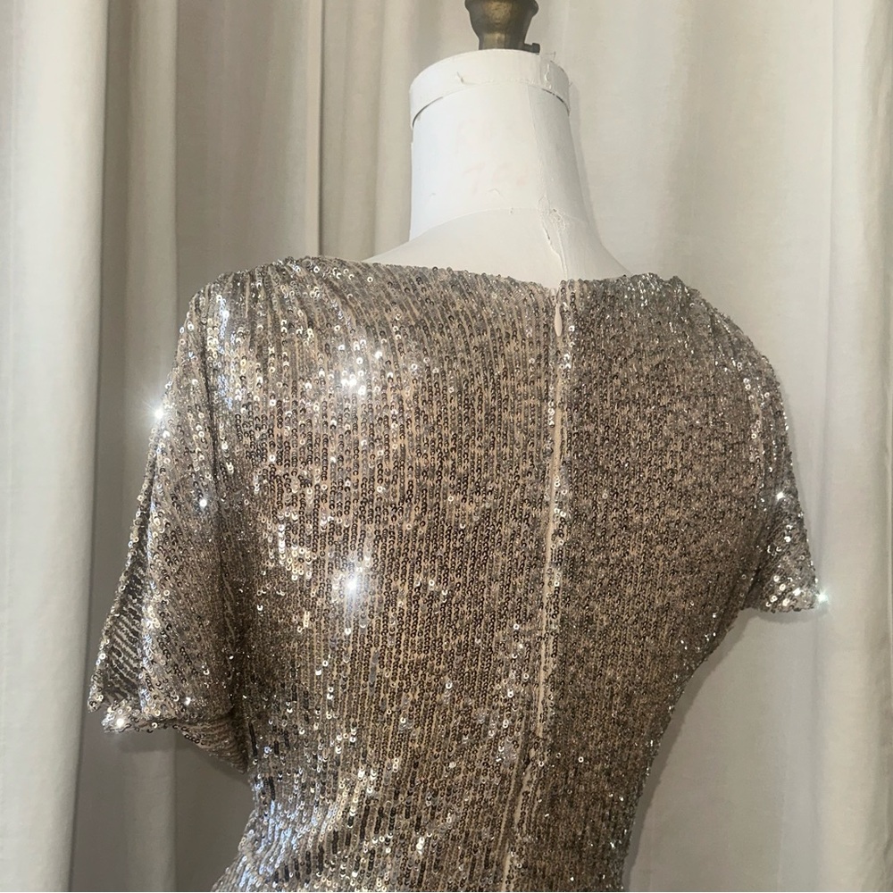 Metallic Sequin NWT Evening Gown - Low V Neck with Flap Sleeves - Picture 6 of 17